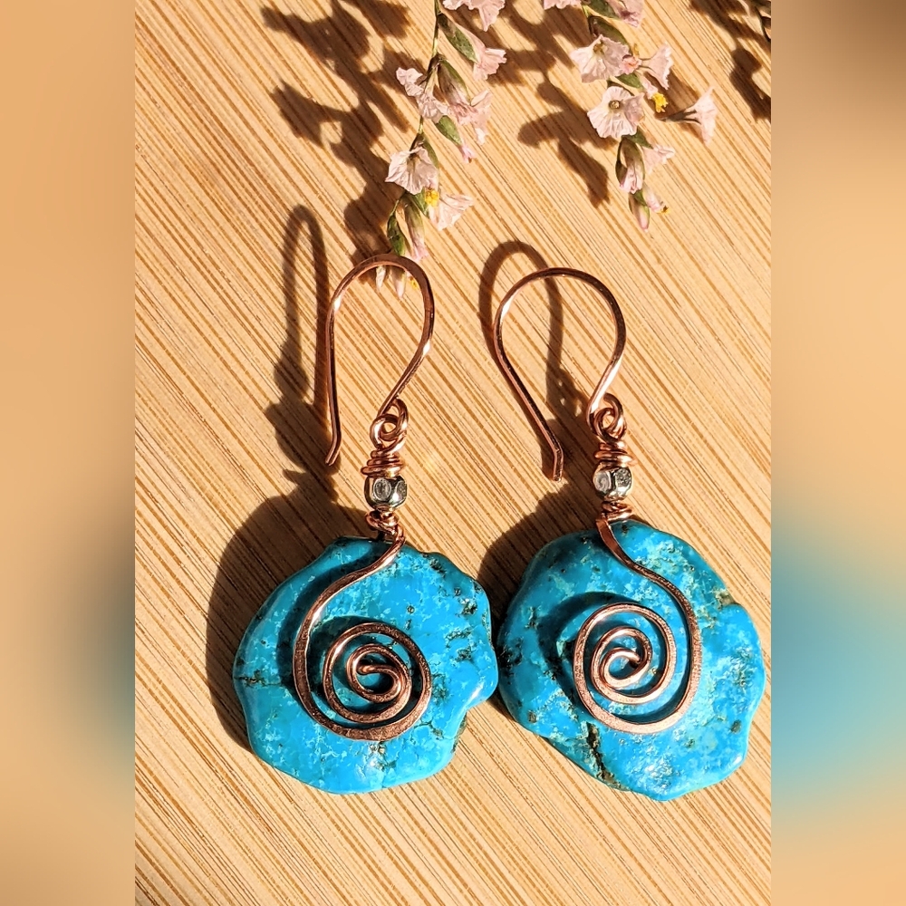Turquoise Large Disk Tribal Statement Earrings - Picture 12 of 16